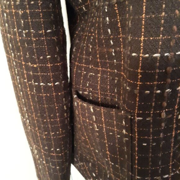 Karen Scott Petites Womens Cropped Open Blazer Brown Tweed Size 8 Petite EUC - Picture 4 of 9